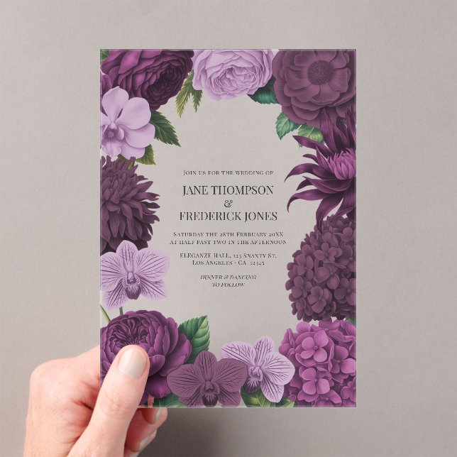 Invitations En Acrylique Mulberry Wine, Deep Fig & Dusty Lavender Wedding (In situ (ordinateur de poche))