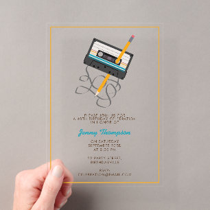 Invitations En Acrylique Musique Drôle des Années 80 Bande Cassette Rétro 4