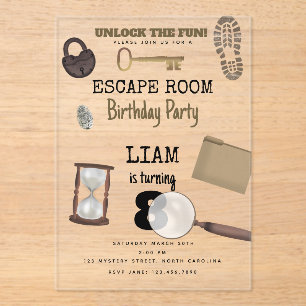 Invitations En Acrylique Mystery Kids Secret Agent Spy Détective Anniversai