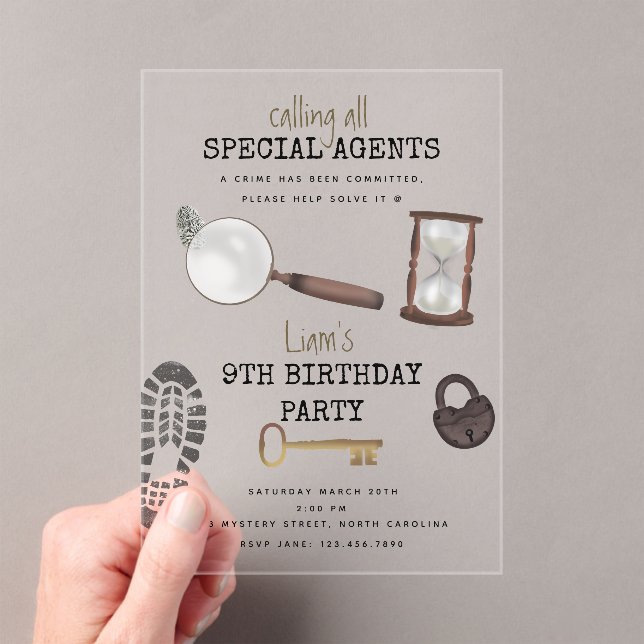 Invitations En Acrylique Mystery Kids Secret Agent Spy Détective Anniversai (In situ (ordinateur de poche))