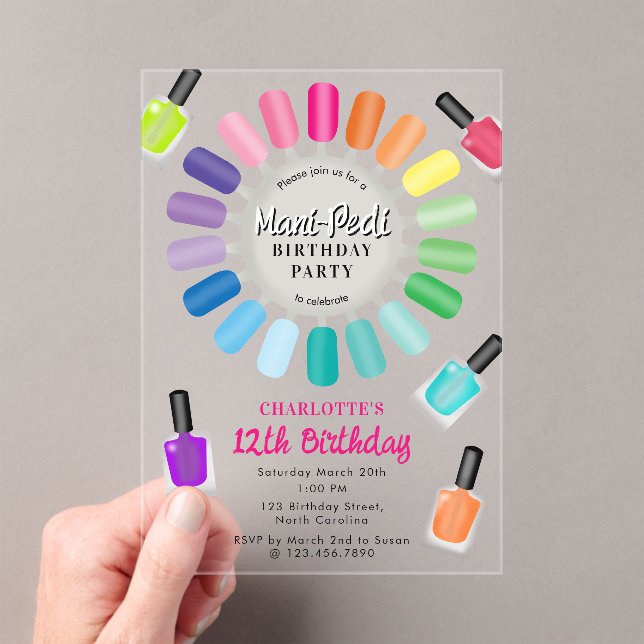 Invitations En Acrylique Nails Manicure Pedicure Mani Pedi Girls Birthday (In situ (ordinateur de poche))