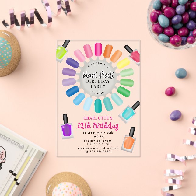 Invitations En Acrylique Nails Manicure Pedicure Mani Pedi Girls Birthday (Insitu (Célébration))