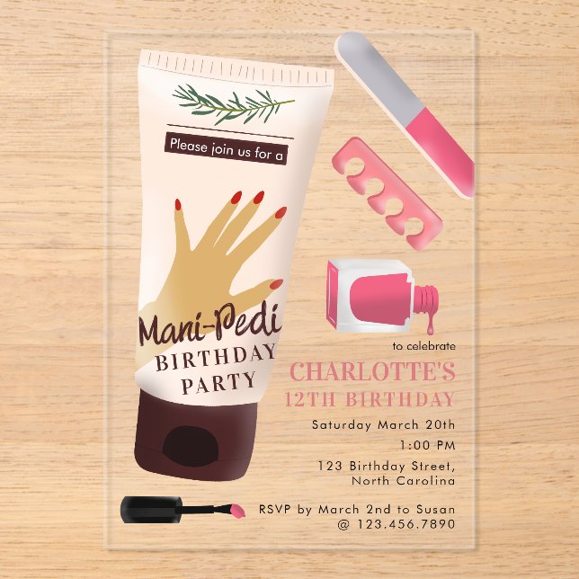 Invitations En Acrylique Nails Manicure Pedicure Mani Pedi Girls Birthday (Recto)