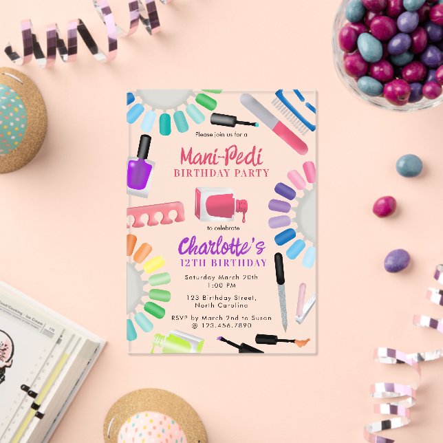 Invitations En Acrylique Nails Manicure Pedicure Mani Pedi Girls Birthday (Insitu (Célébration))