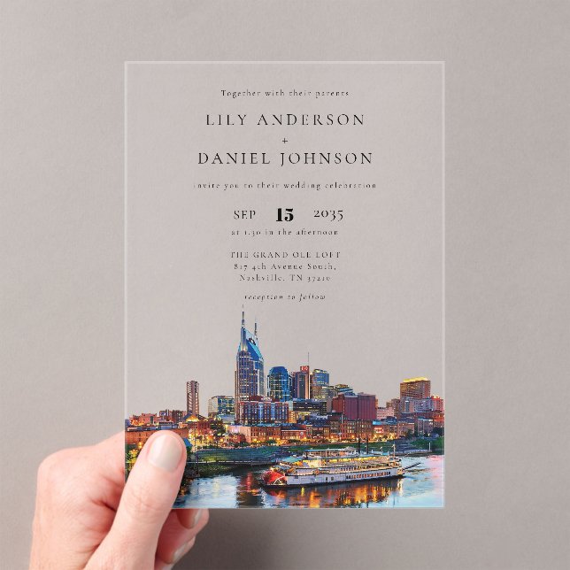 Invitations En Acrylique Nashville Riverfront Watercolor Elegant Wedding (In situ (ordinateur de poche))