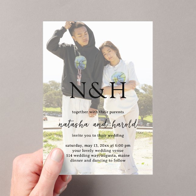 Invitations En Acrylique Natasha Photo Monogramme Mariage moderne (In situ (ordinateur de poche))