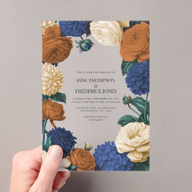 Invitations En Acrylique Navy Blue, Burnt Orange & Champagne Wedding (In situ (ordinateur de poche))