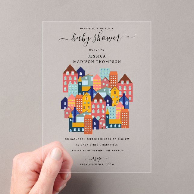 Invitations En Acrylique Neighborhood House Baby Shower (In situ (ordinateur de poche))
