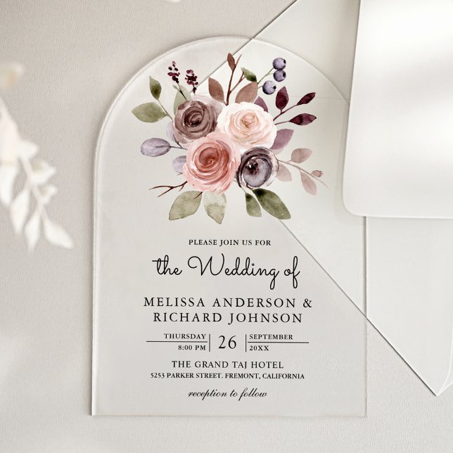 Invitations En Acrylique Neutral Earthy Taupe Floral Wedding (Créateur téléchargé)