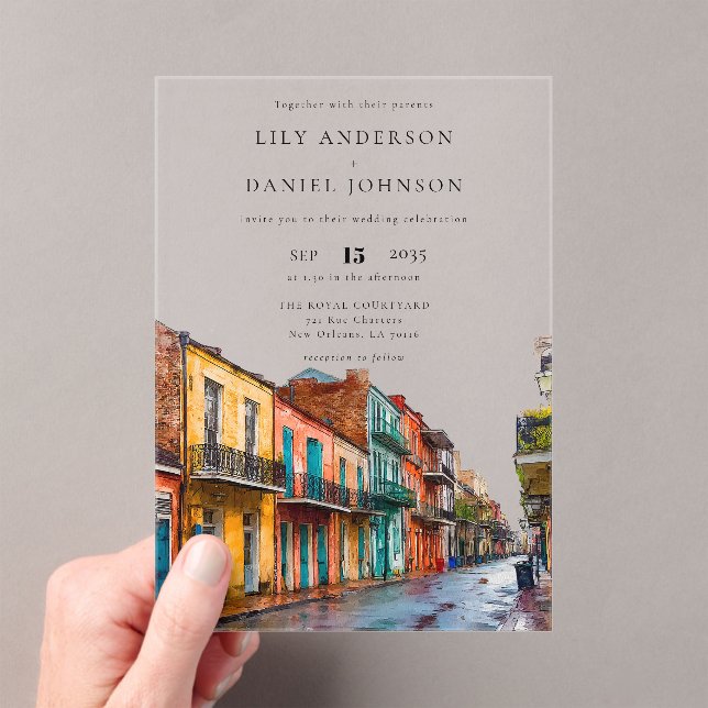 Invitations En Acrylique New Orleans Watercolor Destination Wedding (In situ (ordinateur de poche))