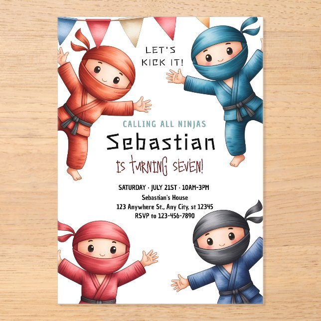 Invitations En Acrylique Ninja Warriors Karate Birthday (Recto)