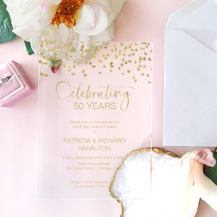 Invitations En Acrylique Noces Anniversaire de Mariage Confettis Dorés