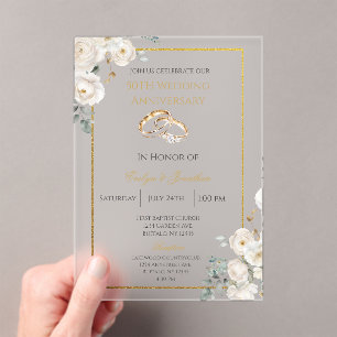 Invitations En Acrylique Noces de fleurs blanches 50 ans