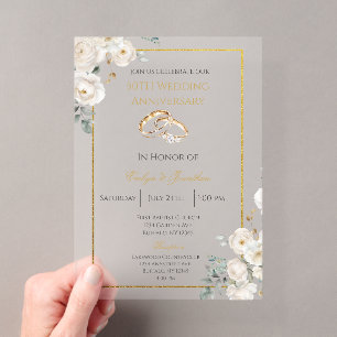 Invitations En Acrylique Noces de fleurs blanches 50 ans de mariage