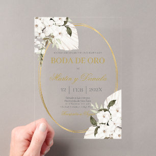 Invitations En Acrylique Noces d'or avec boho blanc