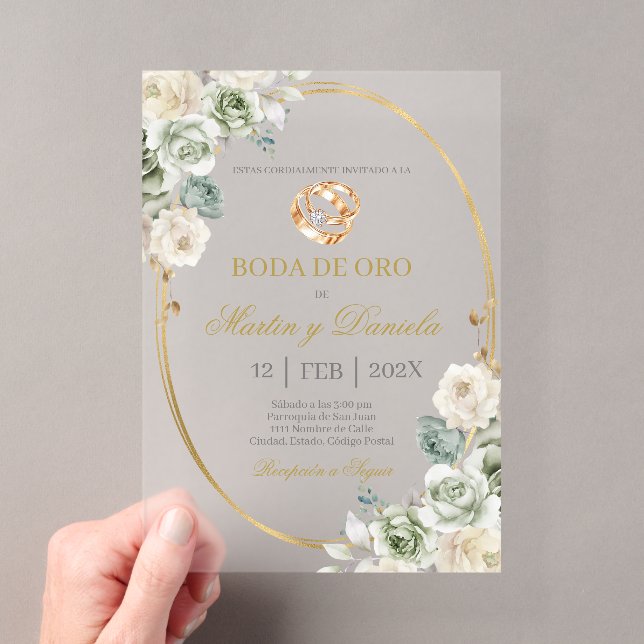 Invitations En Acrylique Noces d'or avec boho blanc (In situ (ordinateur de poche))