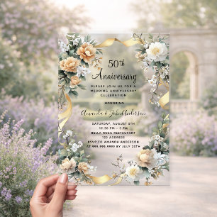 Invitations En Acrylique noces d'or florales jaunes