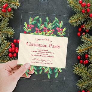 Invitations En Acrylique Noël à l'aquarelle avec des baies et des branches