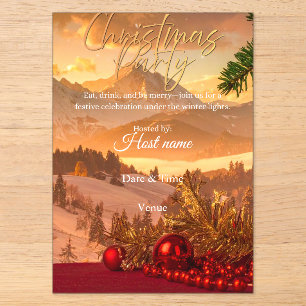 Invitations En Acrylique Noël alpin au coucher de soleil doré