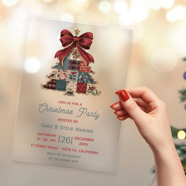 Invitations En Acrylique Noël chic arbre patchwork noeud fête (Créateur téléchargé)