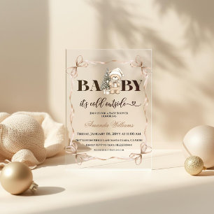 Invitations En Acrylique Noël d'hiver Ourson Beige Baby Shower