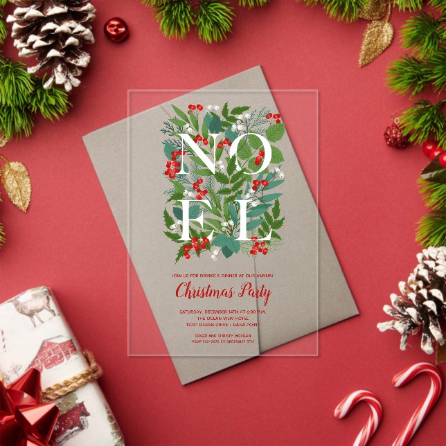 Invitations En Acrylique NOEL Elegant Greenery Christmas (Insitu (vacances))