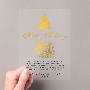 Invitations En Acrylique Noël Entreprise Logo Vacances Or