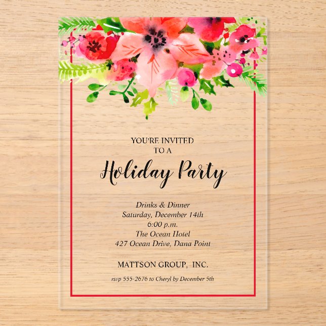 Invitations En Acrylique Noël Fleurie Élégant (Recto)