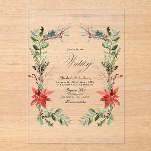Invitations En Acrylique Noël hiver Floral Mariage transparent