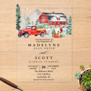 Invitations En Acrylique Noël hiver Mariage campagnard de la grange à neige