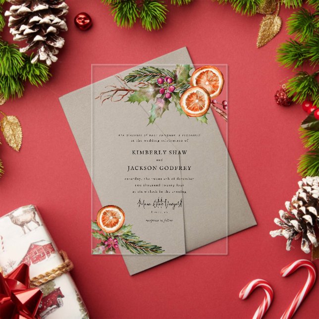 Invitations En Acrylique Noël Orange Slices Mistletoe Mariage (Insitu (vacances))