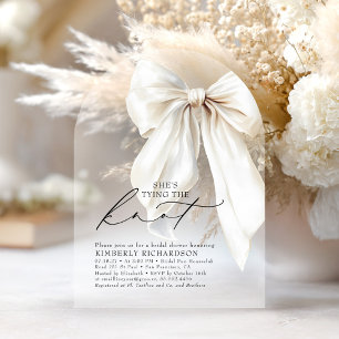 Invitations En Acrylique Noeud Blanc Elle Attache le Nœud Chic Bridal Showe
