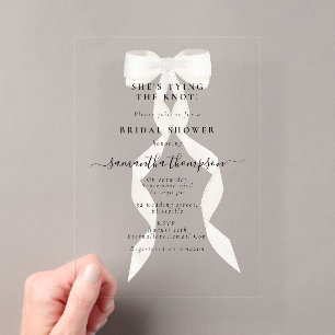 Invitations En Acrylique Nœud Blanc Elle Noue le Nœud Mariage Cérémonie de