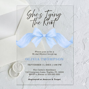 Invitations En Acrylique Nœud Bleu Clair Elle Attache le Nœud Réception de