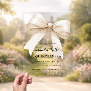 Invitations En Acrylique Nœud en crème beige clair Luxe Quinceanera