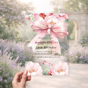 Invitations En Acrylique Nœud floral rose saumon clair pour anniversaire