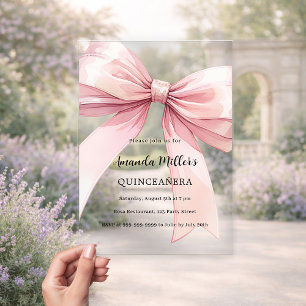 Invitations En Acrylique Nœud rose clair Quinceanera
