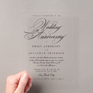Invitations En Acrylique Noir Blanc Calligraphie 25e Anniversaire de Mariag