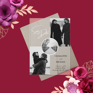 Invitations En Acrylique Noir & Blanc photo moderne mariage Enregistrer la 