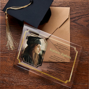 Invitations En Acrylique Noir élégant Gold College University Graduation