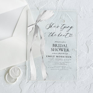 Invitations En Acrylique Noir : Elle noue le nœud, Shower de mariage