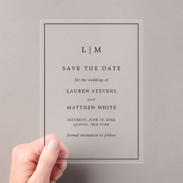 Invitations En Acrylique Noir et Blanc simple Mariage Enregistrer la date (In situ (ordinateur de poche))
