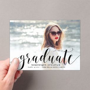 Invitations En Acrylique Noir Moderne Calligraphie Photo Graduation