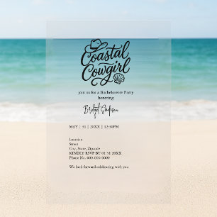 Invitations En Acrylique noir script côtier cowgirl bachelorée