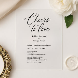 Invitations En Acrylique Noir transparent Cheers to Love Mariage élégant