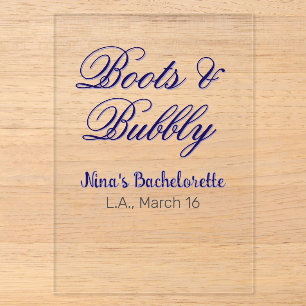 Invitations En Acrylique nom d'enterrement de vie de jeune fille Boots & Bu