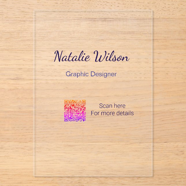 Invitations En Acrylique nom du graphiste scannez le code QR détails profes (Recto)