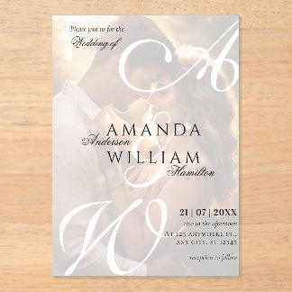 Invitations En Acrylique Noms de Script Élégants Modernes Photo Mariage