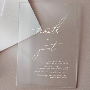 Invitations En Acrylique NOMS Élégants Mariage Blanc Calligraphie Moderne