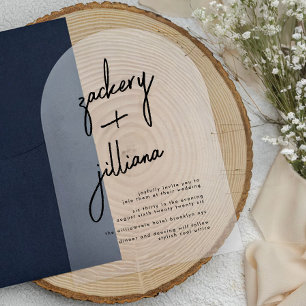 Invitations En Acrylique NOMS élégants Mariage noir et blanc moderne